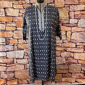 USTAV grey and white cotton pullover tunic/kurta contrasting fabric trim 2X